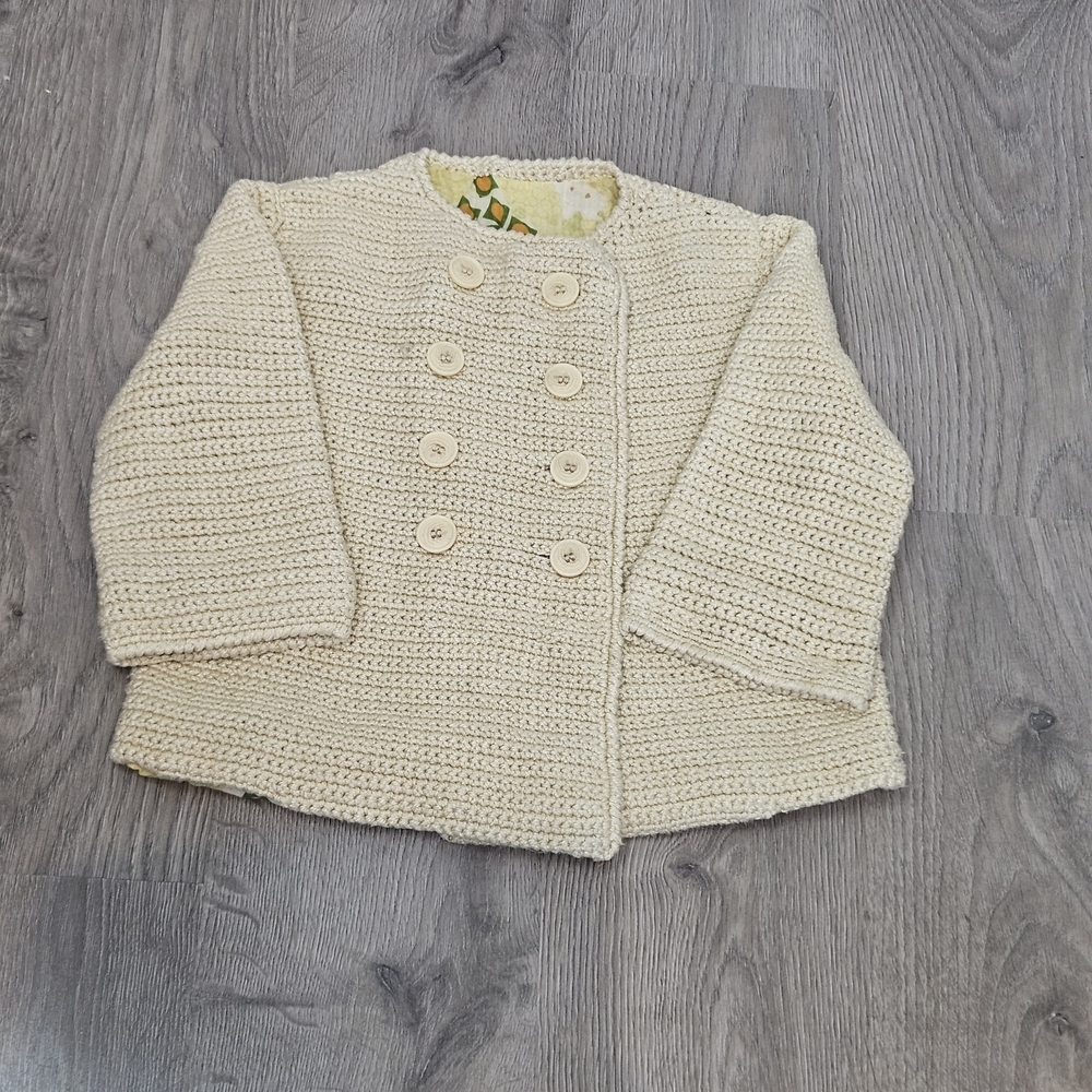Vintage Catherine Malandrino Cozy Cream Crochet Knit Teddy Jacket